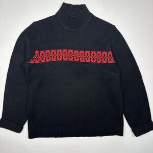 Tommy Hilfiger Black and Red Lambswool Mock Neck Chunky Sweater Size Medium
